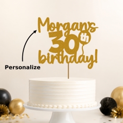 30th Birthday Personalized Glittering Gold Cake Pick